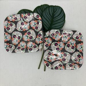 Unique Black Sugar Skull Day Of The Dead Halloween Party Paper Desert Plates Set